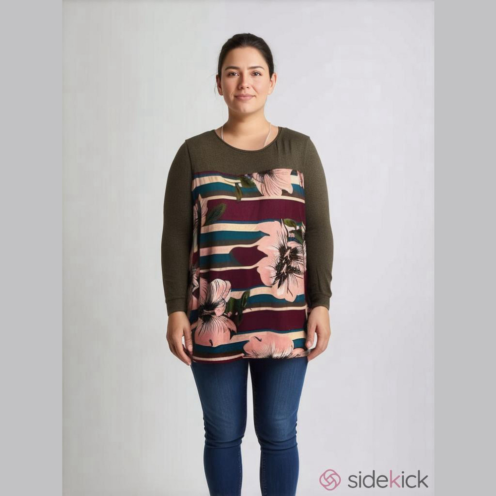 Bloomchic Plus Size Big Floral Tunic Colour block Top Size 28